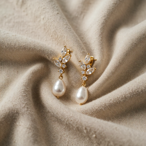 Earrings with Pearl Leaf Design