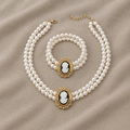 Pearl Cameo Necklace and Bracelet Set
