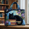 Craftsman bag - black cat on books