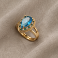 Green, White & Blue Stone Water Drop Zircon Ring