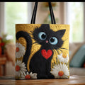 Craftsman bag - black cat and chamomile flowers