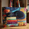 Shopping Bag - Black Cat with Books and Cups