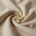Open Duo Pearl Wrap Ring with Sparkling Eyes