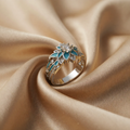Elegant turquoise flower crystal ring