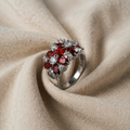 Carmine Garnet Flower Ring