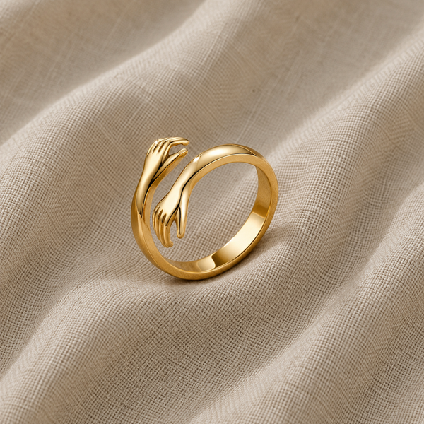 Gold-Coloured Ring with Open Hand Motif