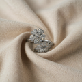 FLOWER AND LEAF RING with Zircon - (ADJUSTABLE)