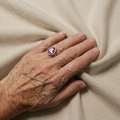 White Gold Ring with Pear-Shaped Pink Sapphire and Clear Stone Halo
