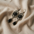 Earrings with Black Drop and Geometric Ornament