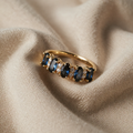 Oval Ring with Deep Blue Oval Stones and Clear Crystals