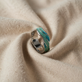 Electric blue wave enamel ring with gold band
