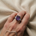 Trinity Amethyst Ring in White Gold with Matte Finish