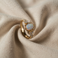 White Fire Opal Oval Stone Flower Ring