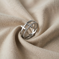 White Gold Twisted Two-Layer Ring with Zircon Cross