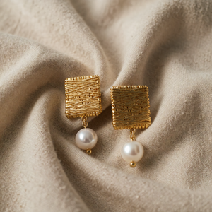 Woven Square Pearl Earrings