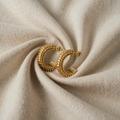 Beata – Wide Gold-Coloured Hoops with Studded Texture