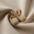 Elegant cube-shaped pearl earrings