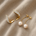 Elegant Gold Necklace Earrings with Pearls