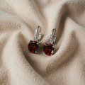 Silver Round Ruby Drop Earrings