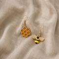 Honeycomb and Bee Pendant Earrings – Gold Tone Jewellery for Women