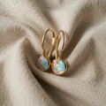 Sustainable Gold-Coloured White Opal Earrings with Genuine Opal