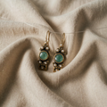 Classic Silver Earrings with Mint Green Round Cabochon and Mother-of-Pearl