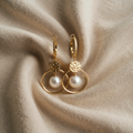 Earrings with Freshwater Pearls and Diamond-Shaped Accents