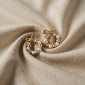 Earrings with Ribbons, Halos and Pearls