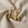 Golden Huggie Earrings with Mini Balloon Dog Pendant
