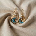 Golden Earrings with Shiny Ocean Waves