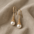 Earrings Gold-Coloured Teardrop Shape with Pearl Look