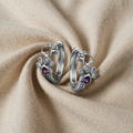 Paw Huggie Earrings in 925 Sterling Silver – With Cubic Zirconia and Heart Stone
