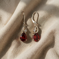 Shiny Dangle Earrings with Cubic Zirconia and Ruby