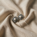 Modern Pearl Fibre Earrings Featuring Mother-of-Pearl Beads and Silver-Tone Geometric Bars