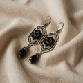 Black Crystal Drop Earrings with Faceted Surface