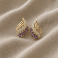 Violet feather earrings | rose gold