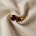 Round Red Earrings (Studs) | Gold Tone
