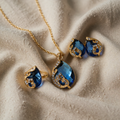 Agneta's Blue Crystal Necklace and Gold Earrings with Blue Crystal