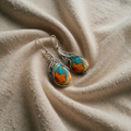 Blue and Orange Oval Gemstone Drop Earrings