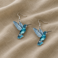 Earrings with Blue Hummingbird Pendants in Crystal Effect