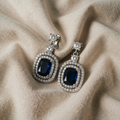 Oval Earrings with Sapphire and Zirconia
