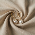 Gold Earrings with Crystal and Pearl Effect