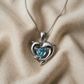 Dolphins Love Blue Heart Pendant Featuring Elegant Dolphin Silhouettes