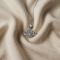 Elegant Necklace with Cosmic White Gold Planet