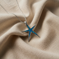 Necklace with Blue Opal and Matte Silver Starfish