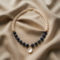 Midnight Lapis Pearl Necklace with Deep Blue Lapis Stone