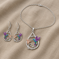Hummingbird necklace for women with extra earrings, teardrop frame
