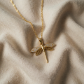 Necklace with Gold-Coloured Dragonfly and Crystal Wings