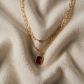 Gold Clip Necklace in Layered Style with Ruby