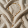 Golden Necklace with Long Golden Tassels in Double Layer and Pearls